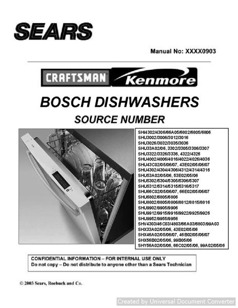 Bosch SHU3012 Dishwasher Sears ServiceManual