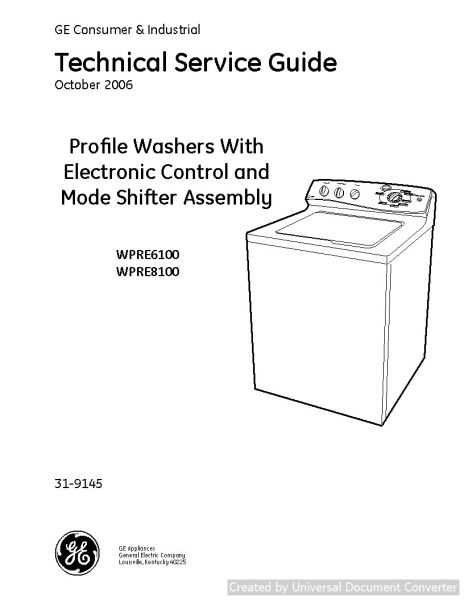 Ge WPRE6100 Profile Washer Technical Service Guide