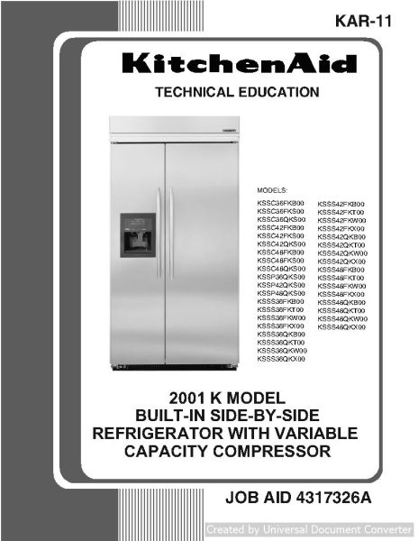 KitchenAid KSSC42FKB00  Refrigerator Technical Education PDF Service Manual