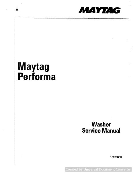 Maytag DLW231 Performa Washers Service Manual