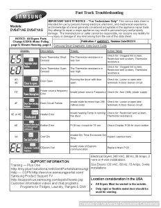 Samsung DV5471AG Fast Track Troubleshooting Manual