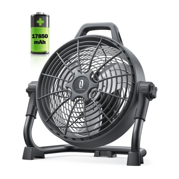 TaoTronics Rechargeable Floor Fan, 17850 mAh Battery Outdoor Portable Fab, 1700 CFM Airflow, Stepless Speed Control, 220° Adjustable Head, IPX4 Waterproof