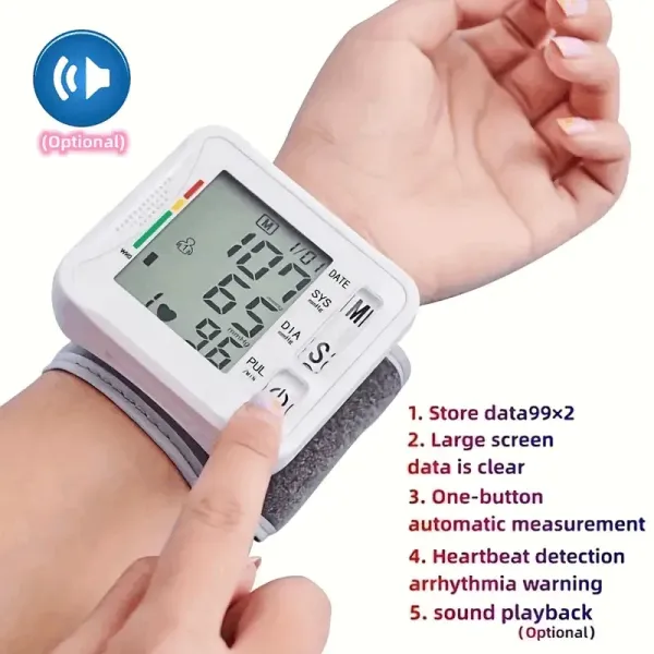 1pc Digital Wrist Blood Pressure Monitor with Irregular Heart Beat Detection - No Batteries Required!