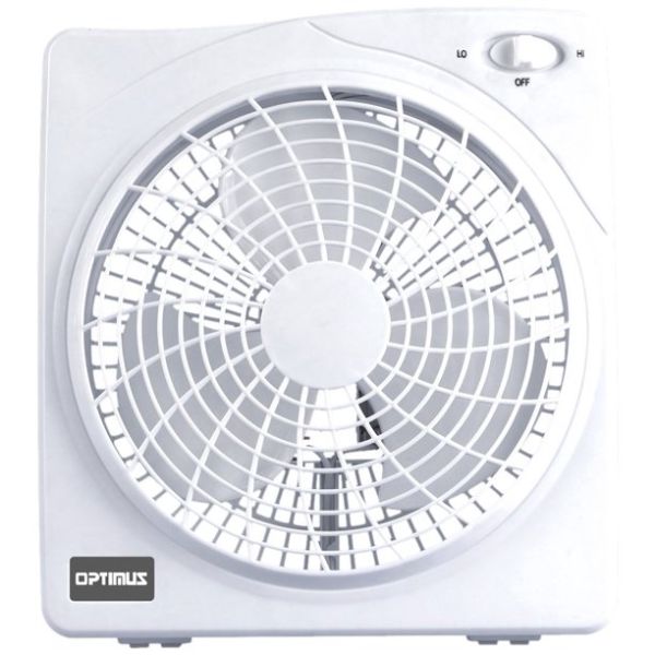 F-1022 10-Inch 2 Speed Box Fan, White, 2 speed energy saving, whisper quiet operation motor By Optimus