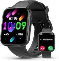Kumi Smart Watch for Men, 1.96″ Smartwatch for Android iOS (Answer/Make Call), Heart Rate, SpO2 and Sleep Tracker, Voice Assistant, Fitness Activity Trackers, 100+ Sport Modes, IP68 Waterproof, Black